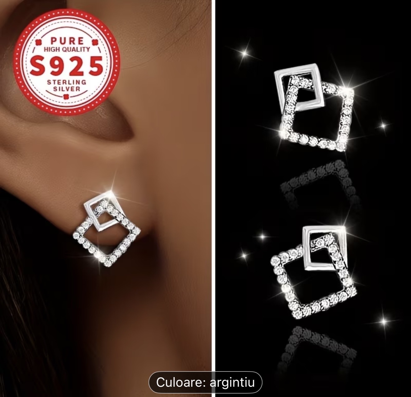 Cercei geometrici din argint sterling