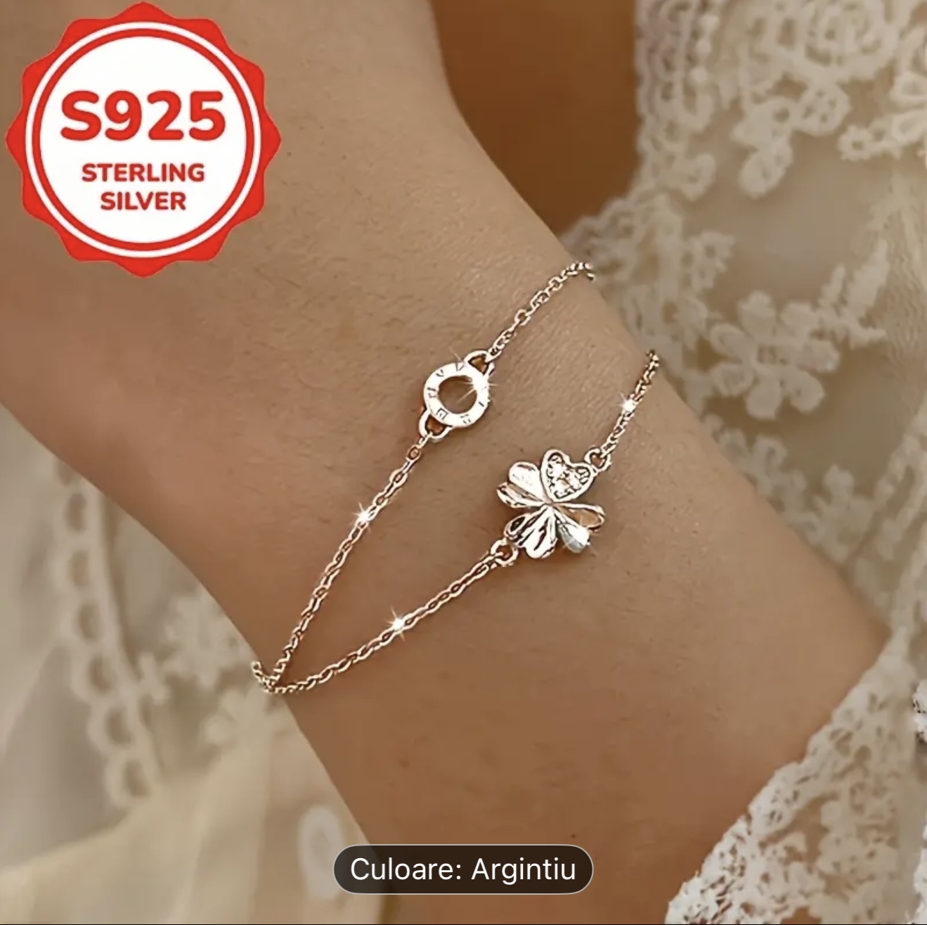 Brățară din argint cu trifoi cu patru foi