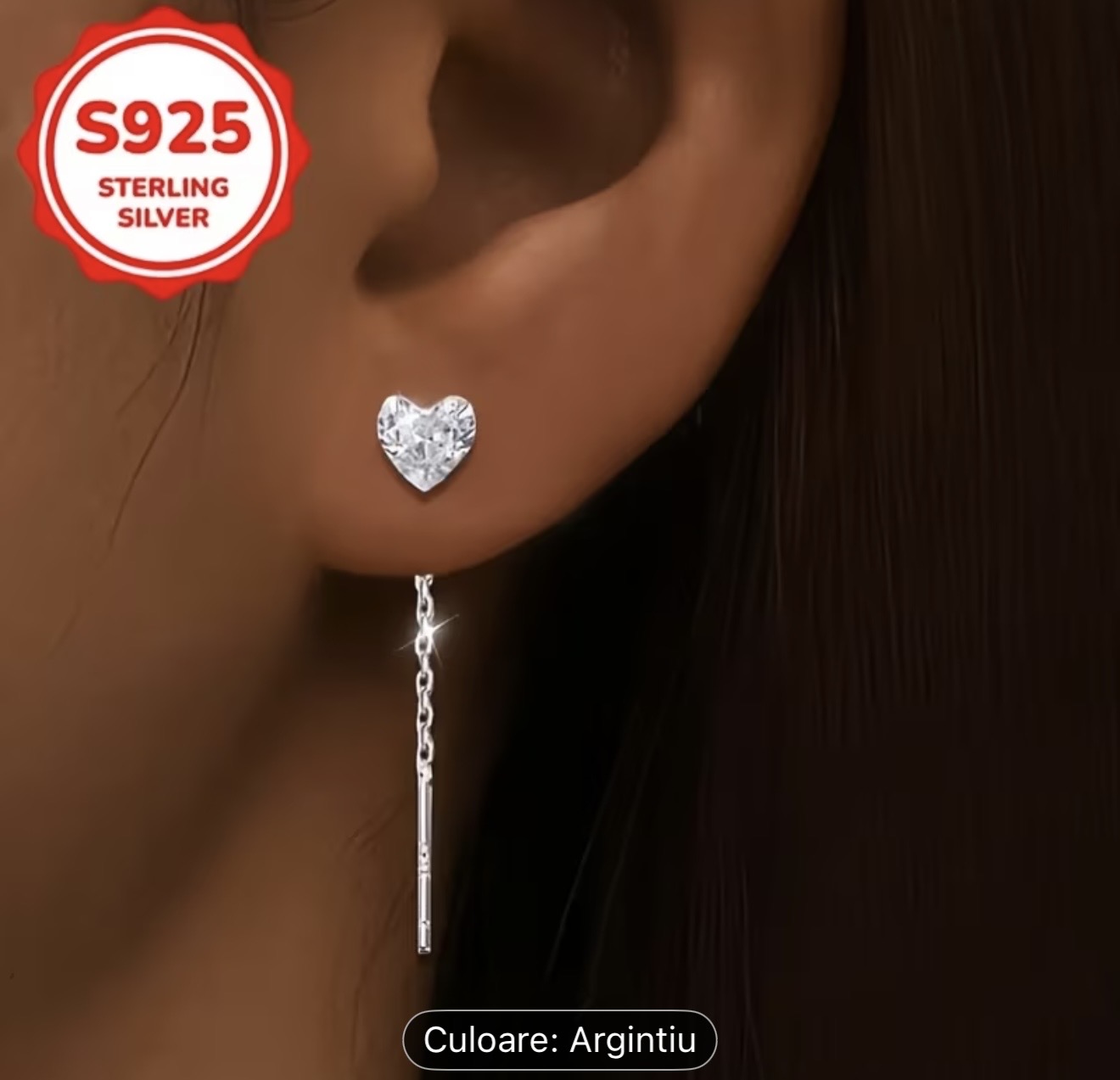 Cercei din argint sterling cu picături în formă de inimă