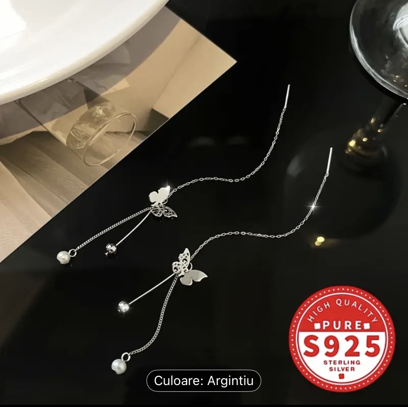 Cercei cu picătură fluture de argint