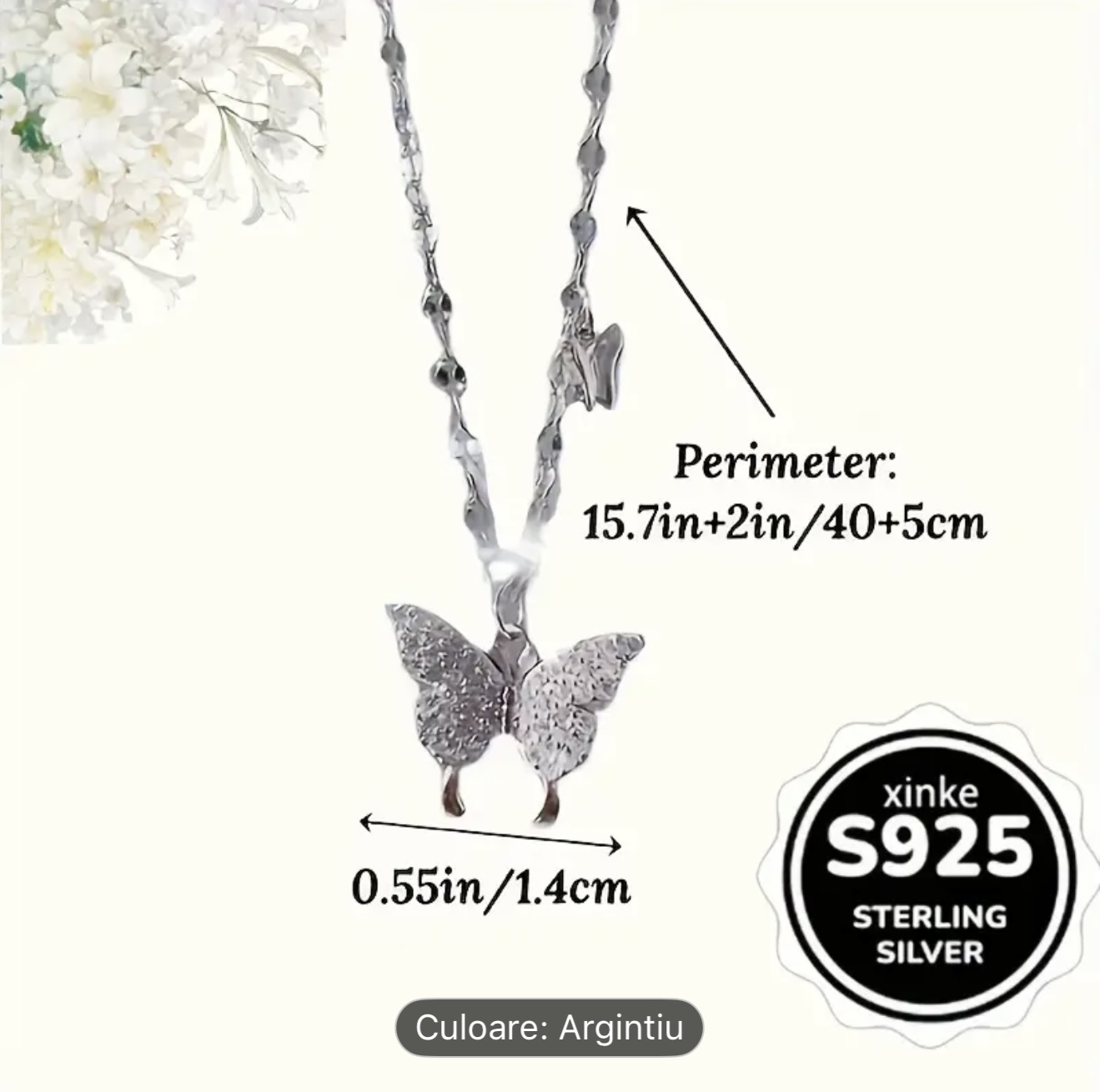 Colier Fluture din Argint Sterling