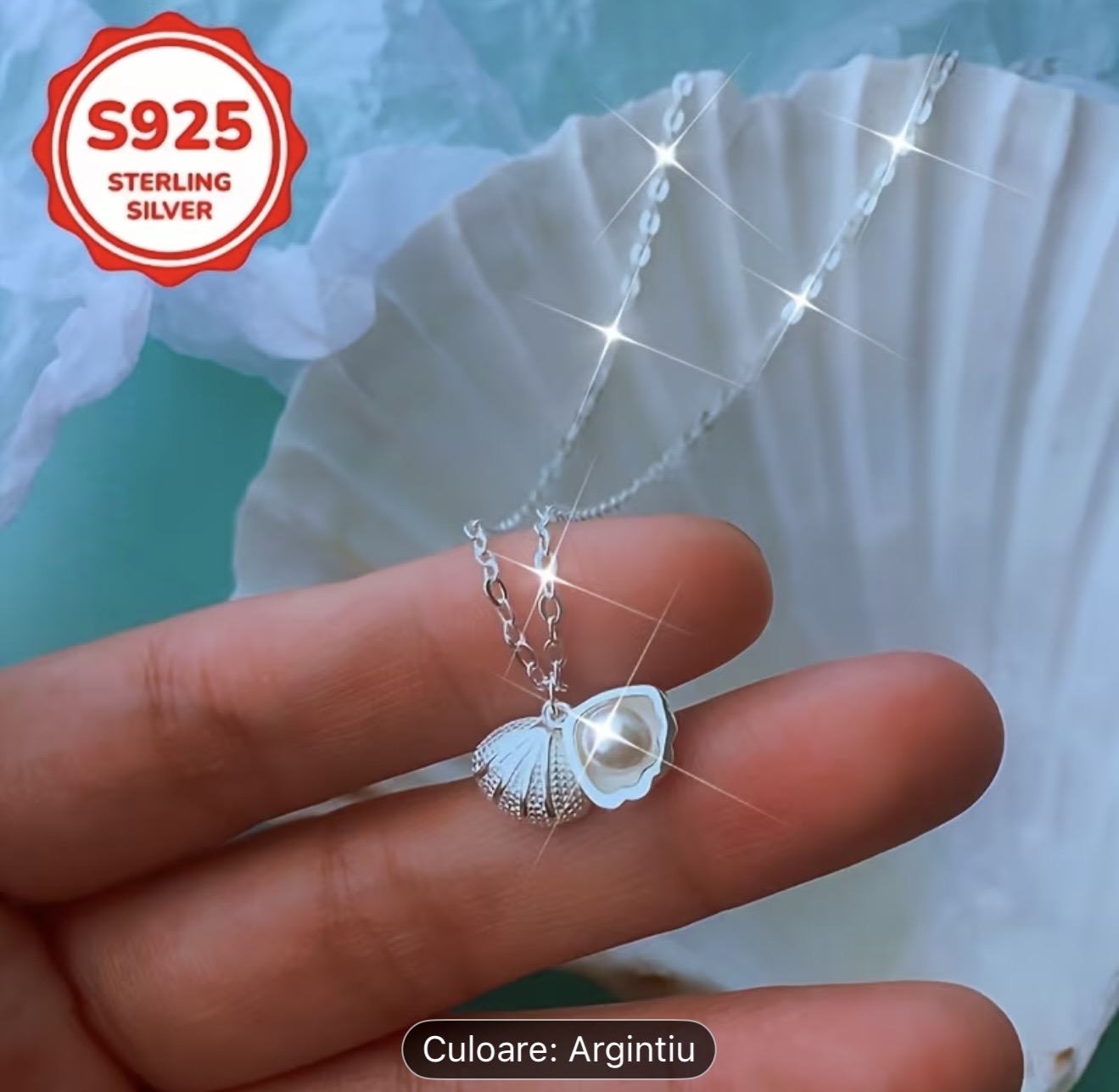 Colier din argint sterling cu perle și scoici