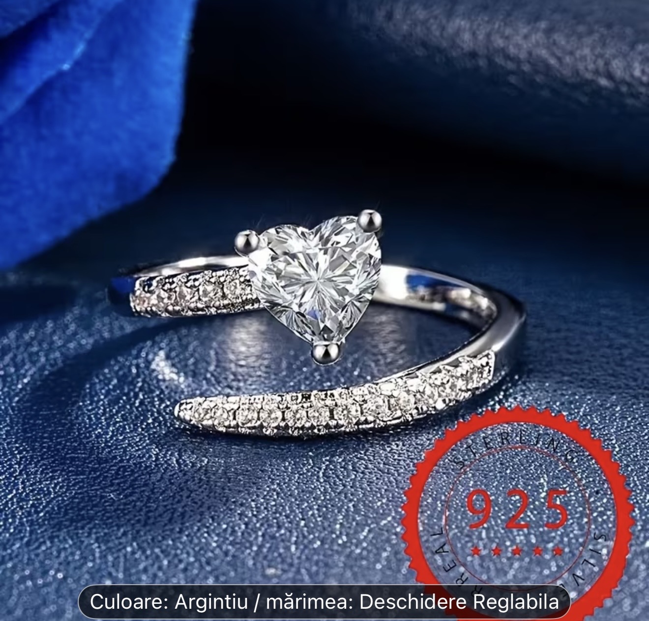 Inel din argint sterling în formă de inimă