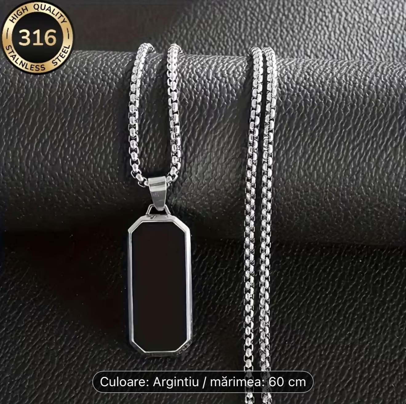 Colier cu pandantiv dreptunghiular din argint