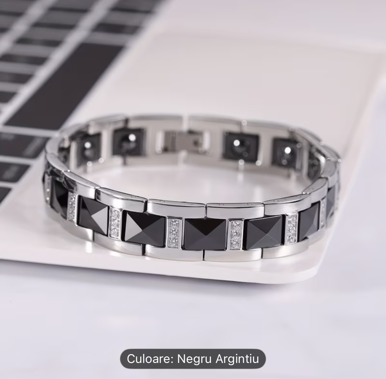 Brățară din oțel inoxidabil negru-argintiu