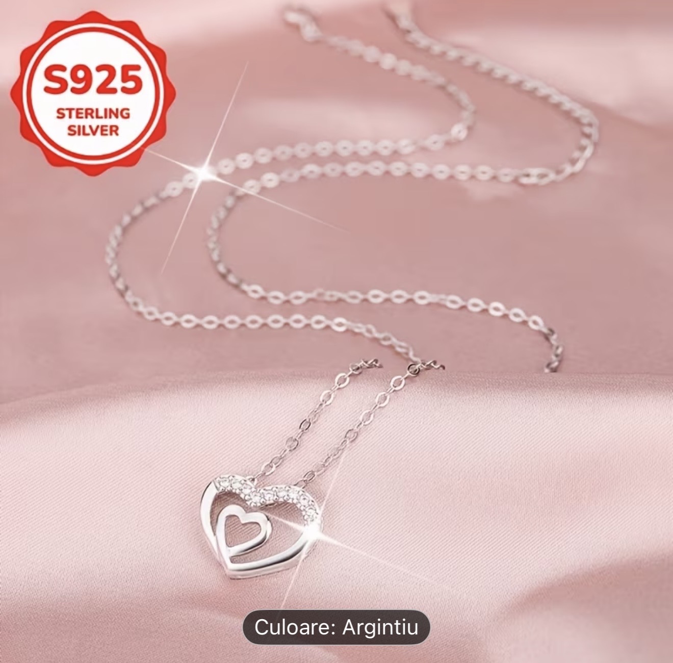 Colier cu pandantiv inimă dublă din argint