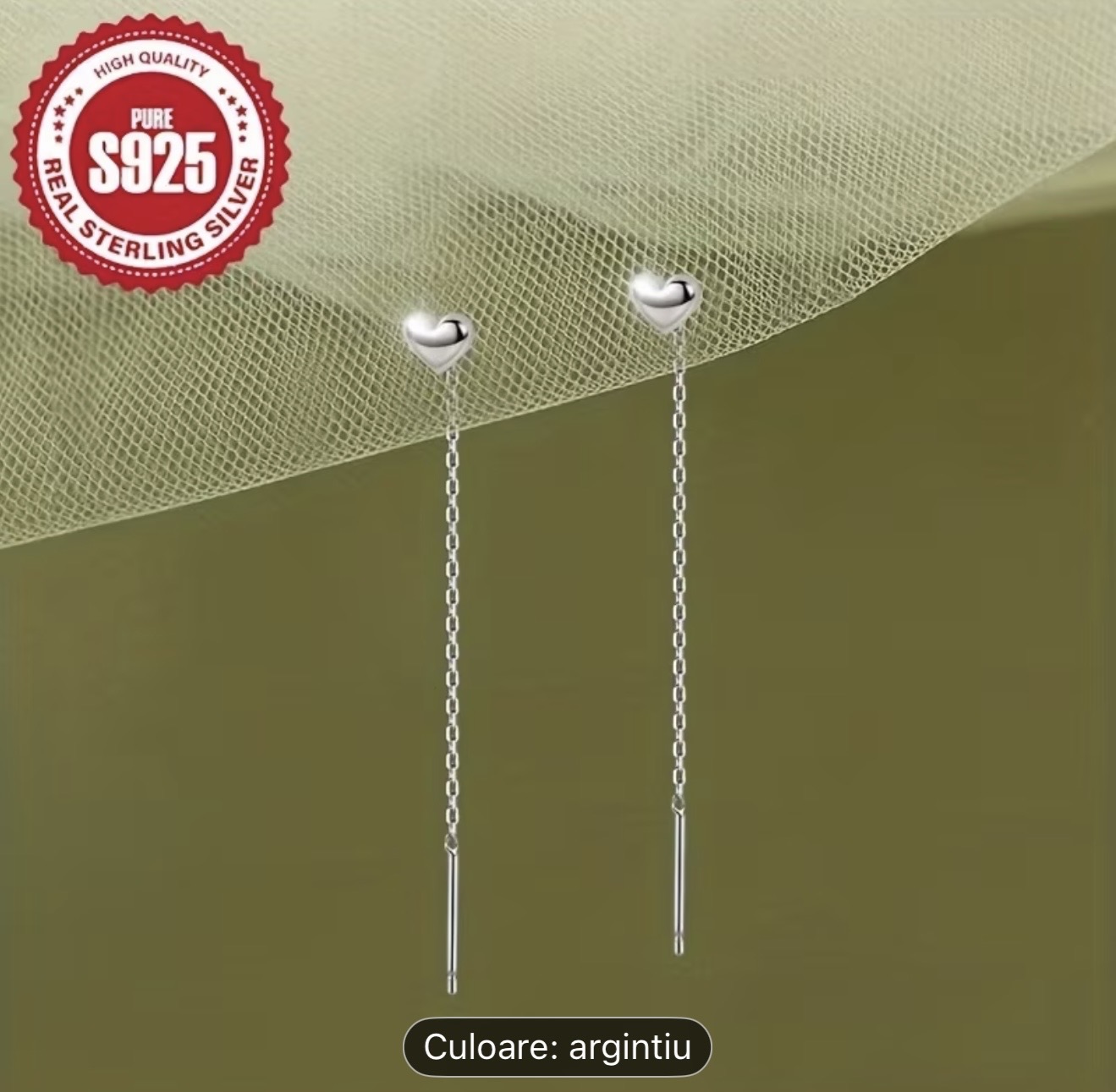 Cercei din argint sterling inimă cu lanț