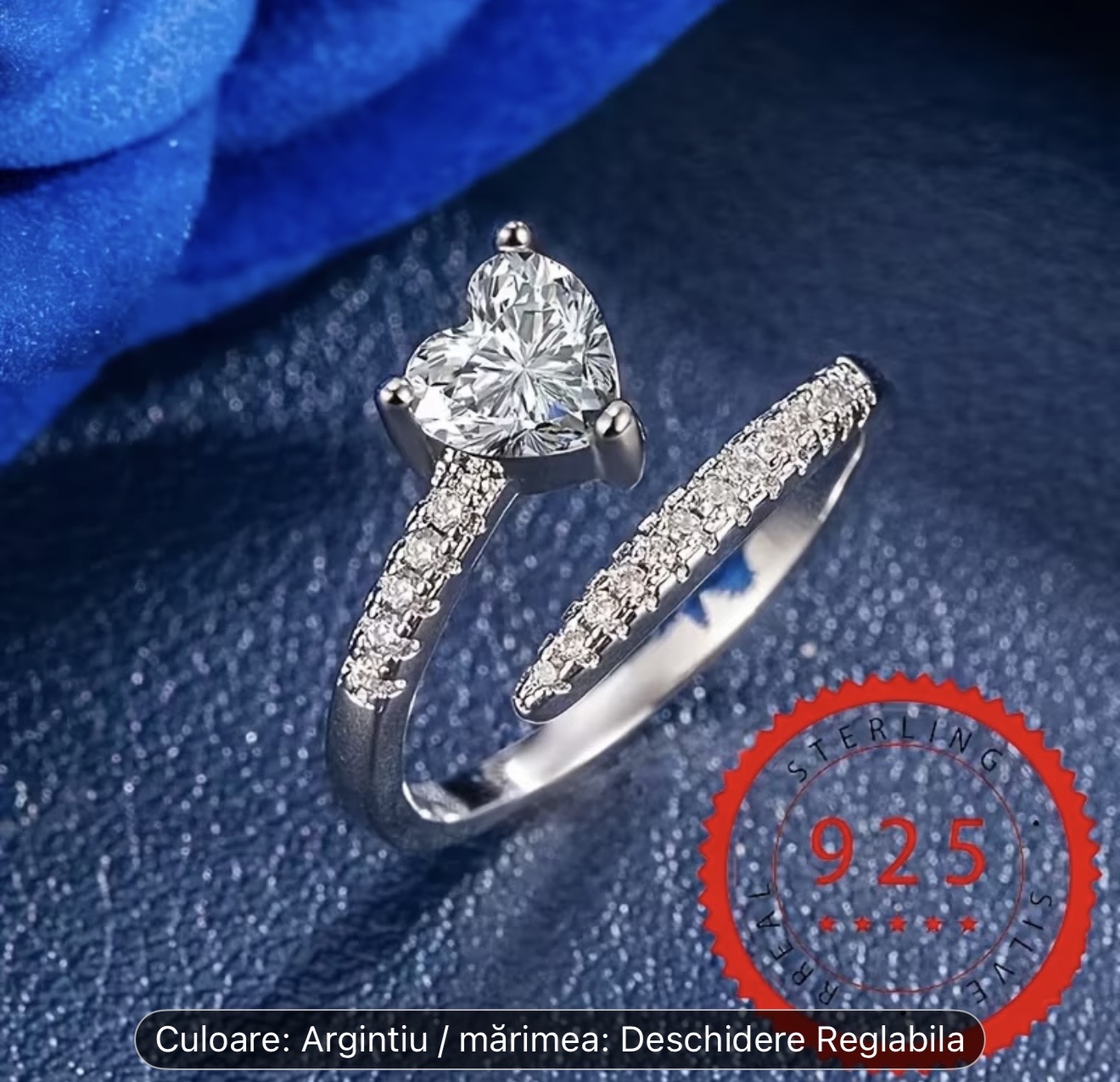 Inel din argint sterling în formă de inimă