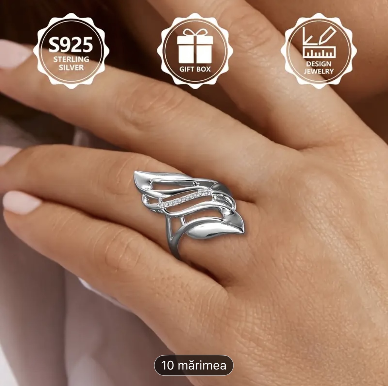 Inel cu design cu aripi de argint