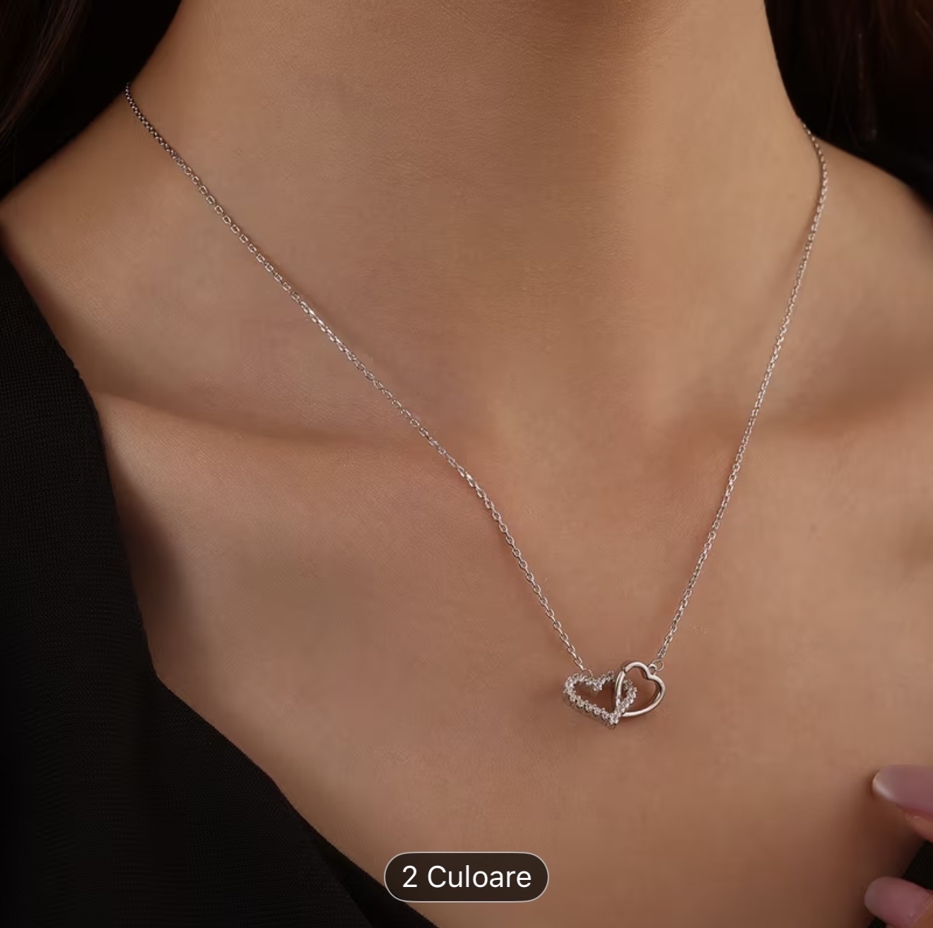 Colier elegant cu pandantiv două inimi