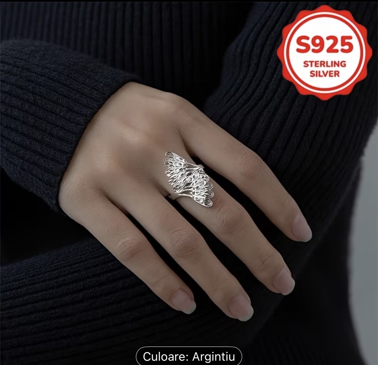 Inel cu frunze de argint