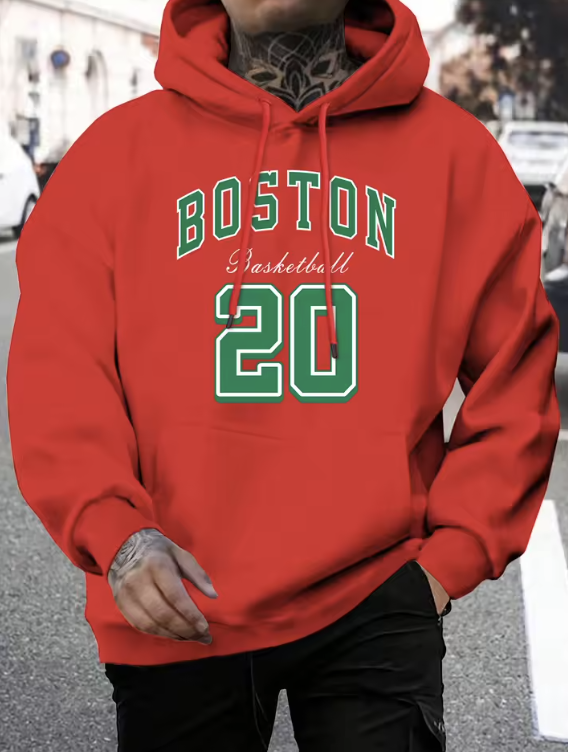 Boston City Print Men Hoody Harajuku Loose Pullover Fashion Fleece Warm Hoodie Man