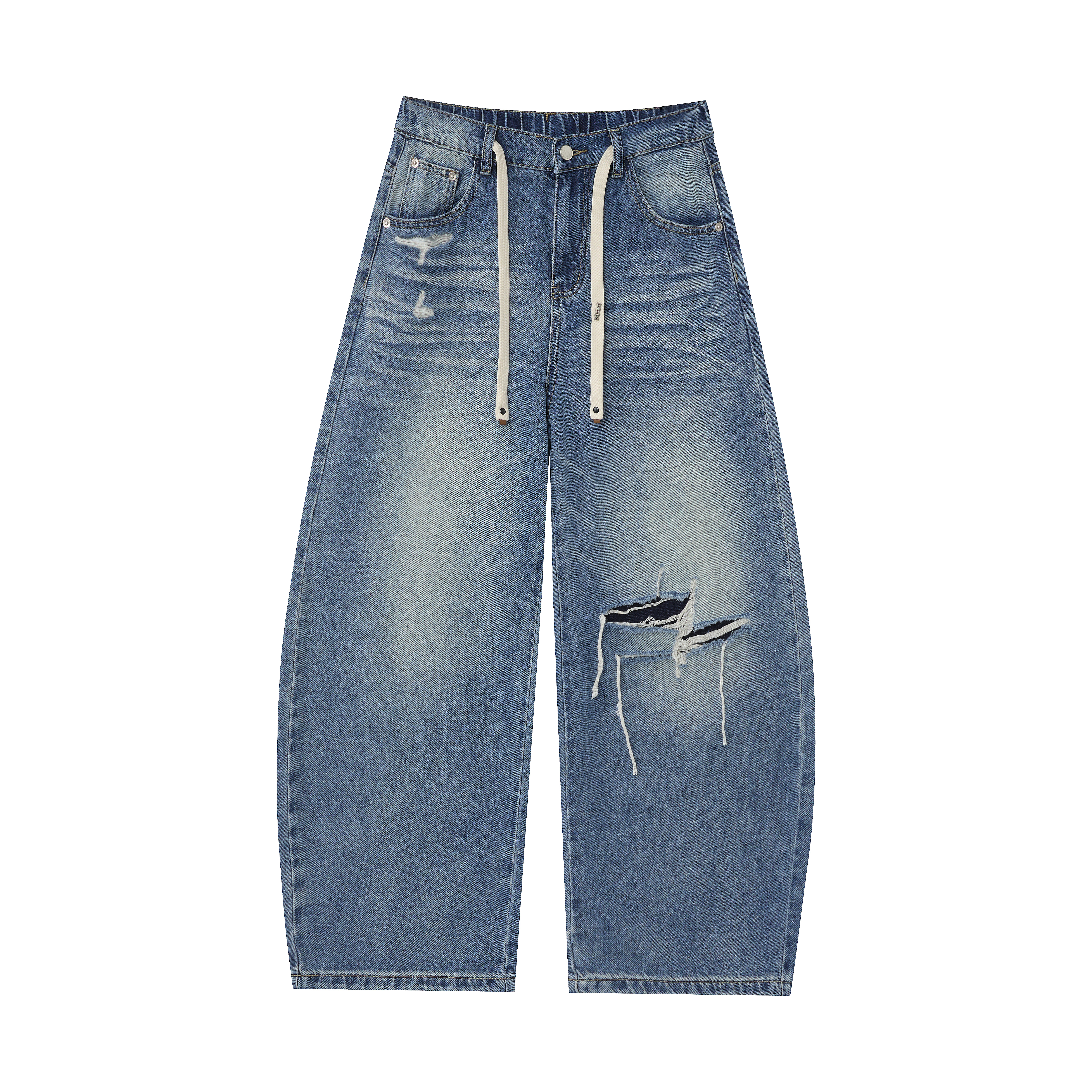 Wide-Leg Distressed Jeans