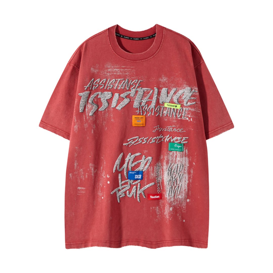 Oversized “Assistance” Vintage Print Graphic T-Shirt