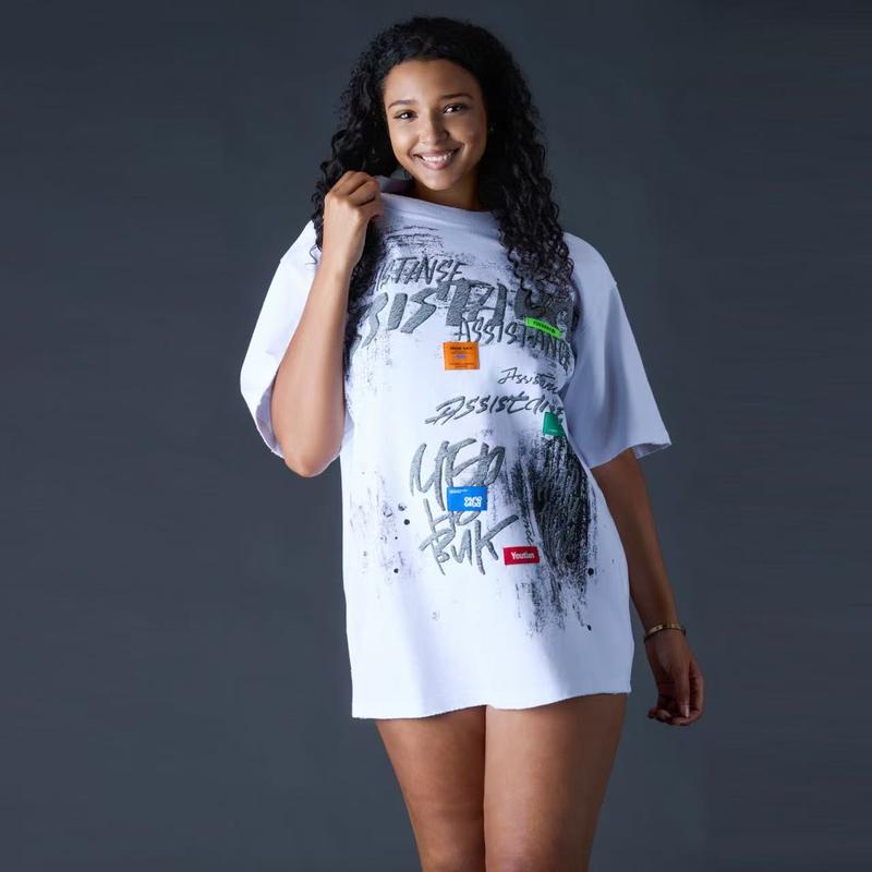 Oversized “Assistance” Vintage Print Graphic T-Shirt