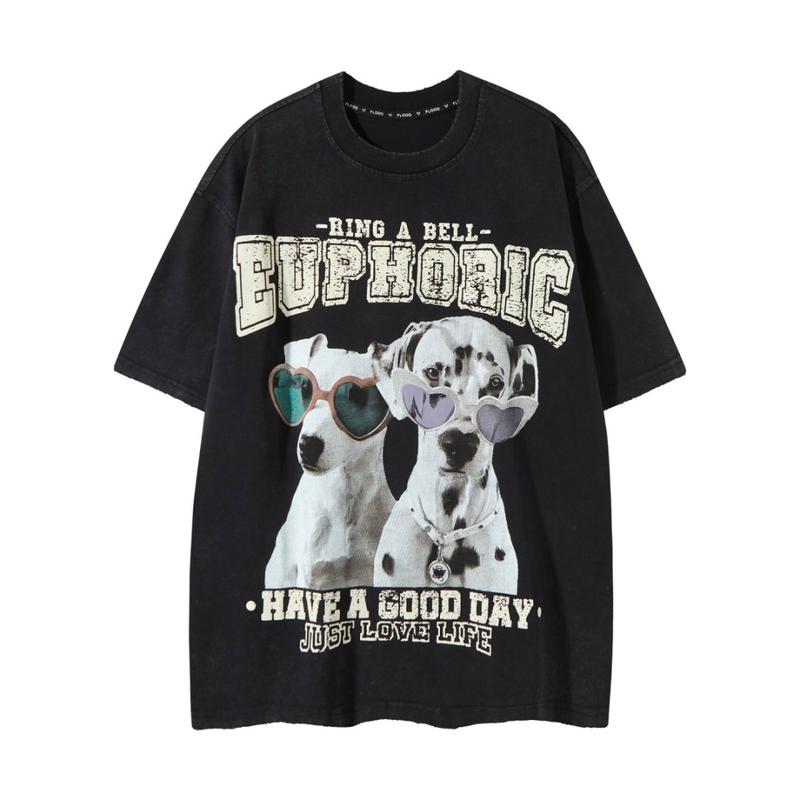 Oversized “Euphoric” Dog Graphic T-Shirt