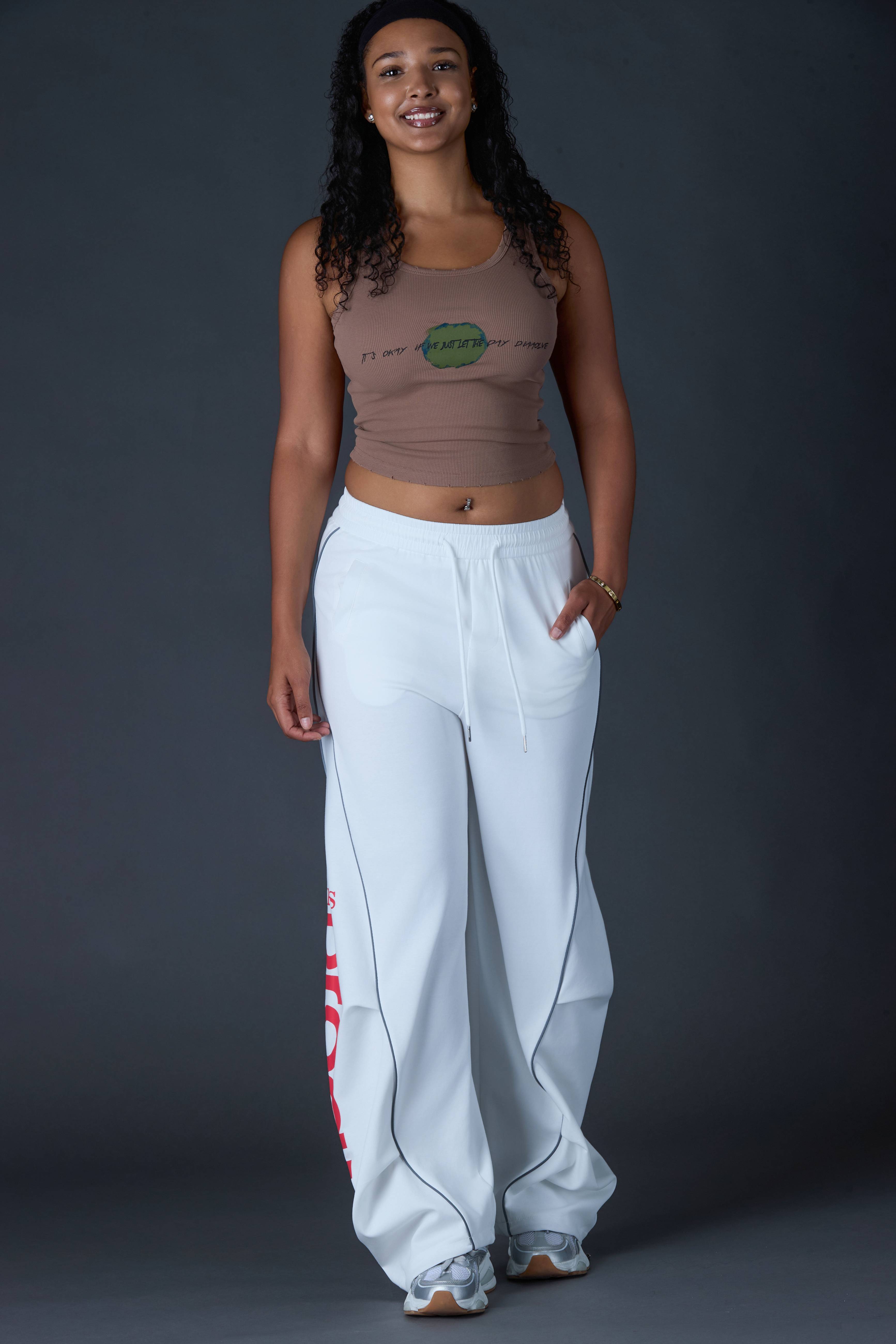 White Wide-Leg Track Pants