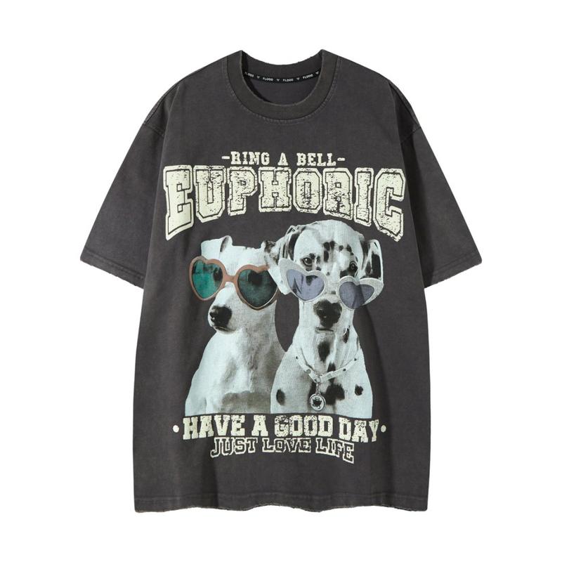 Oversized “Euphoric” Dog Graphic T-Shirt
