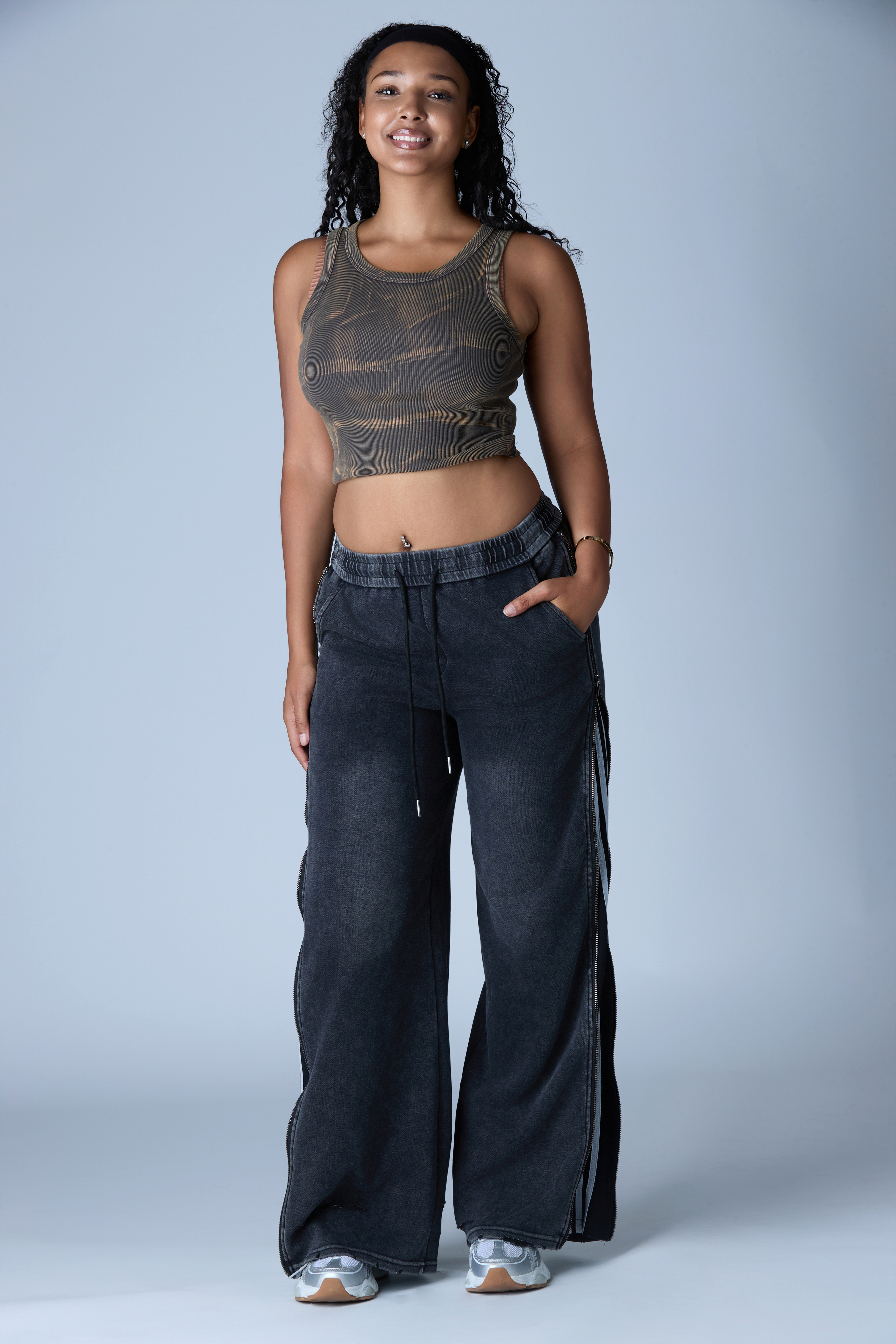 Flooo Loose Washed Sweat Jeans – Zip Wide-Leg Pants