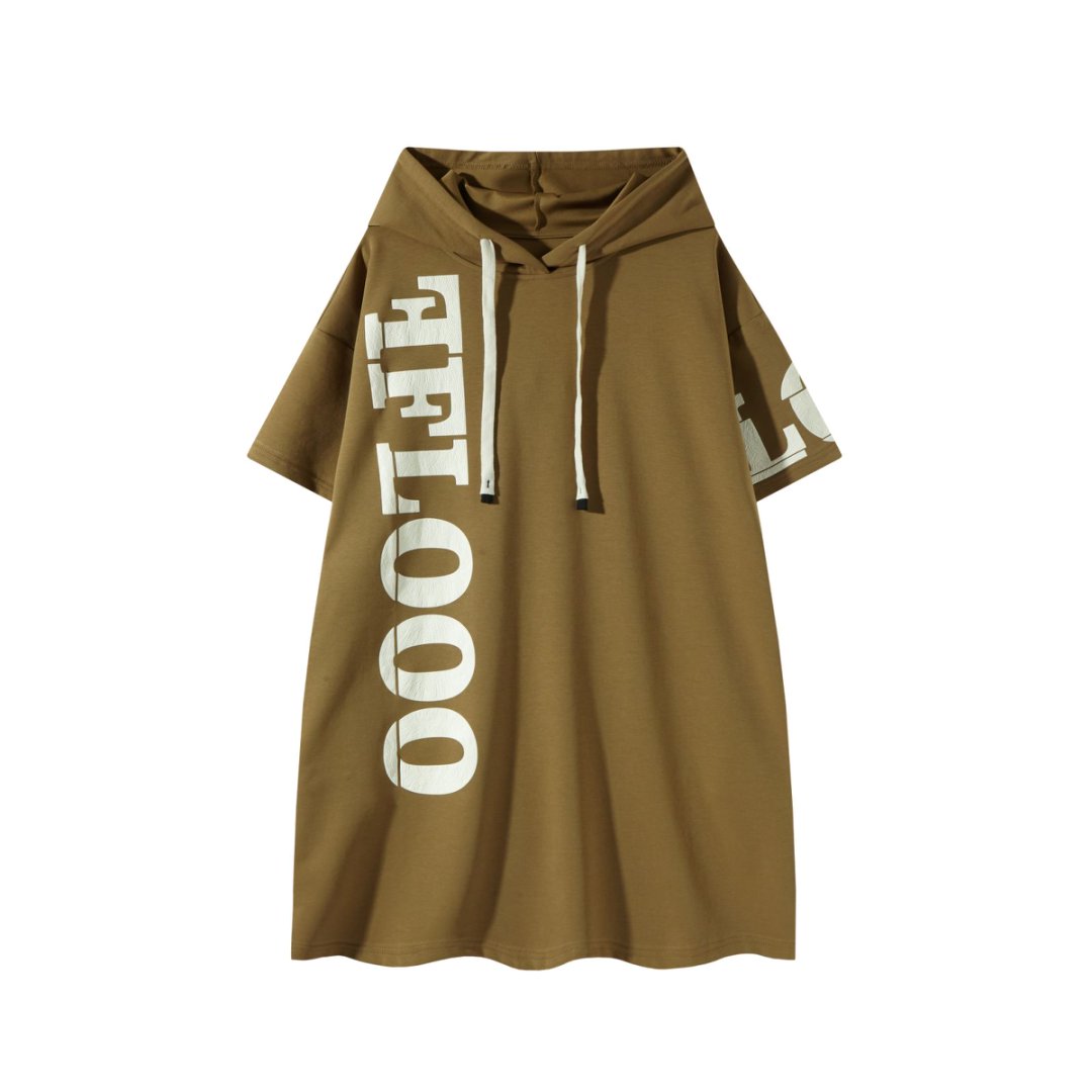 FLOOO Logo Hooded T-Shirt Dress – Women’s Oversized Short Sleeve Streetwear Dress