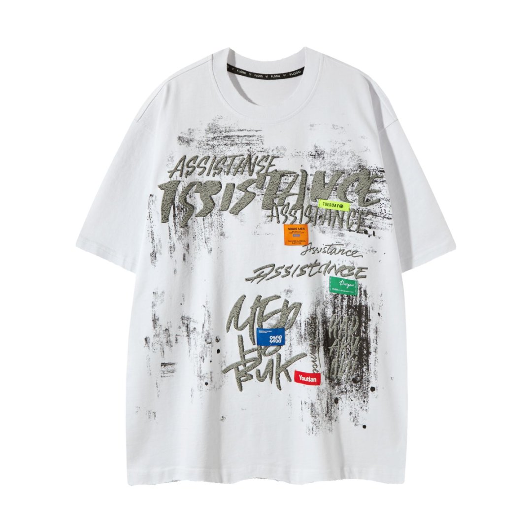 Oversized “Assistance” Vintage Print Graphic T-Shirt