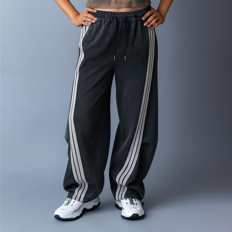 Loose Fall and Winter Seasons Washed Sweat Jeans – Wide Leg Street Pants