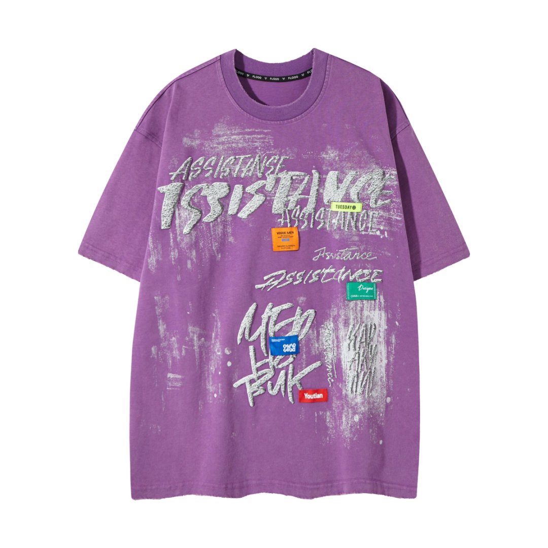 Oversized “Assistance” Vintage Print Graphic T-Shirt