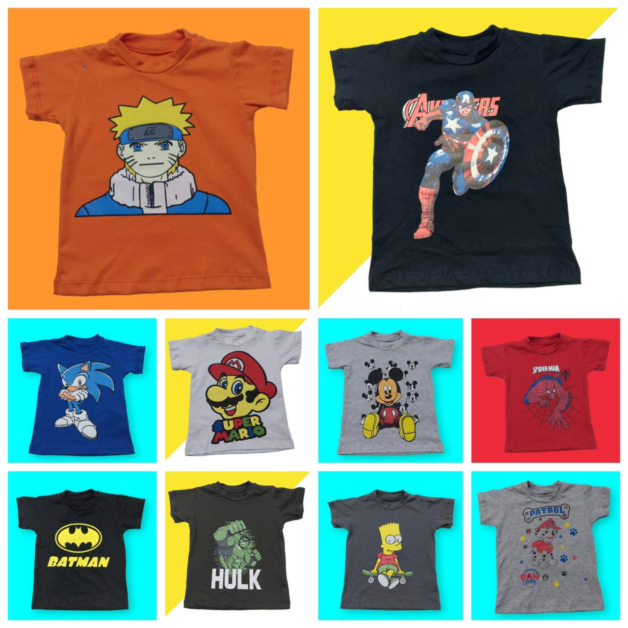 Camisetas infantis com personagens