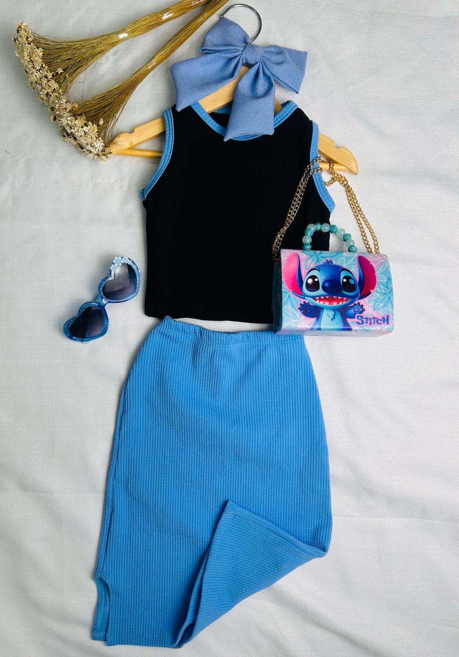 Conjunto infantil feminino azul e preto
