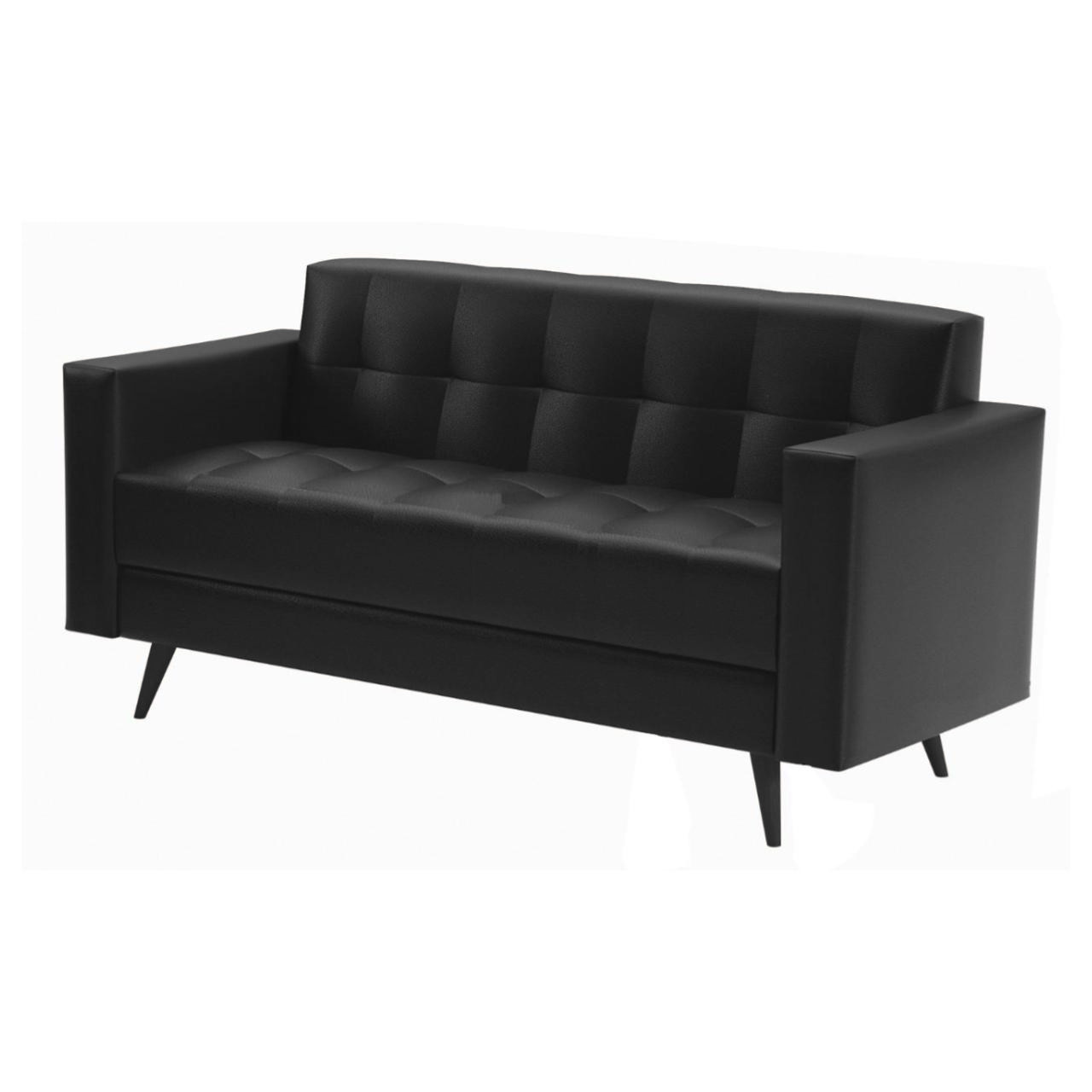 Sofa para Escritorio Roma 03 Lugares - Corino - Cor Preto - 60042