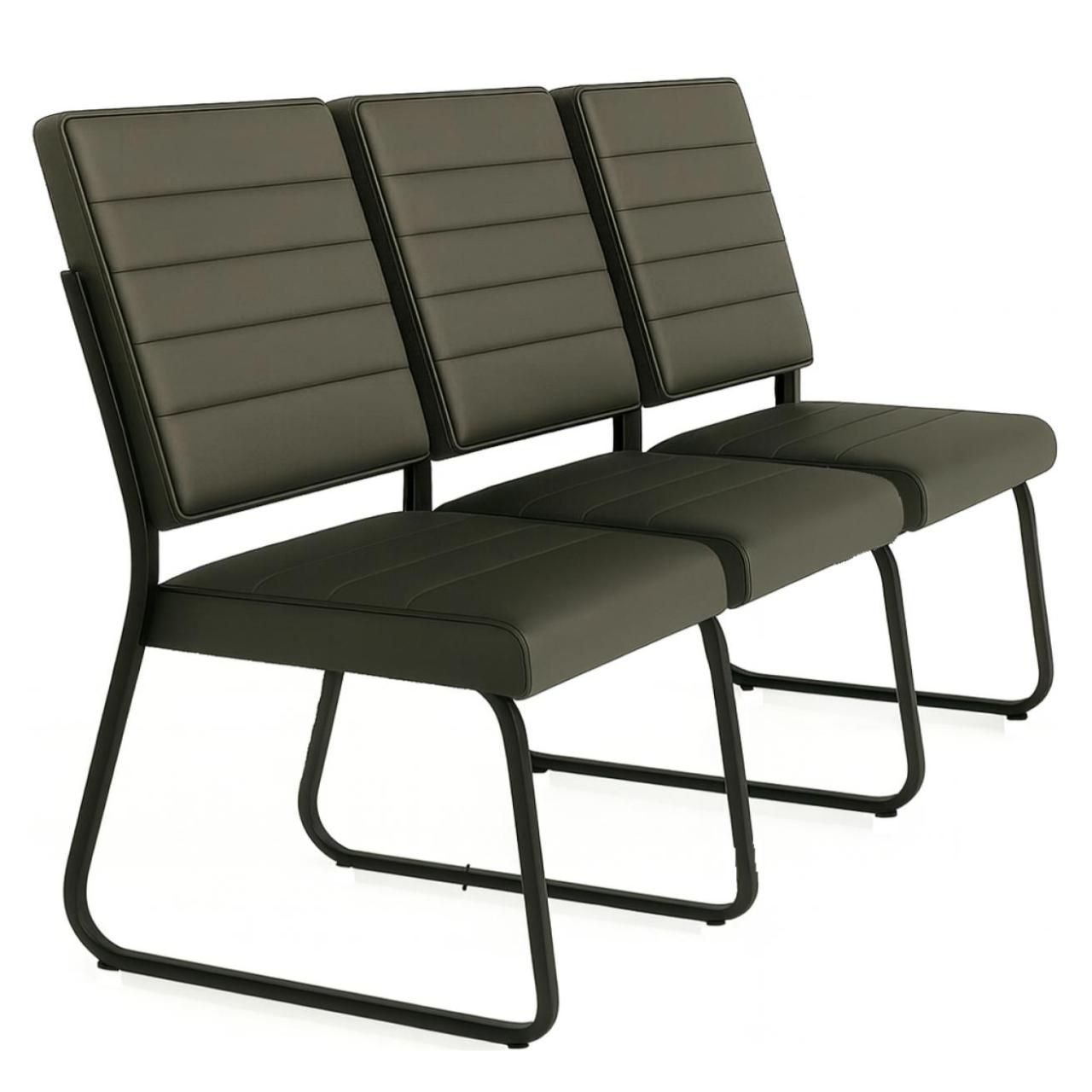 Sofanete para Escritorio Estofada com 03 Lugares - TRIX - Pes PRETO - 35123