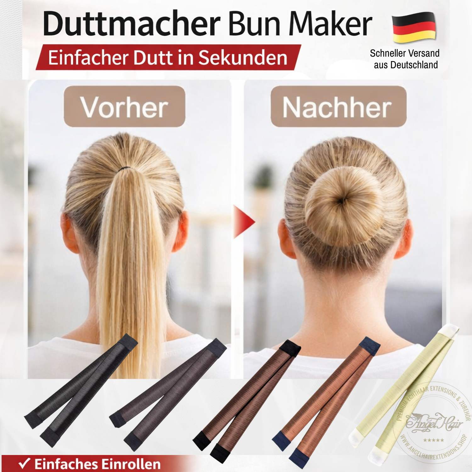 Haarstyler Dutt Styling Band – Bun Maker für mittellanges bis langes Haar, Snap Hair Tool für Hochsteckfrisuren & Ballett -Anleitung Inklusive!