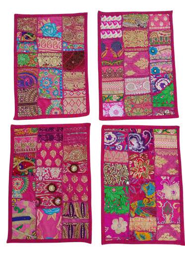 Handcrafted Embroidered Patchwork Table Mats 4 pcs set