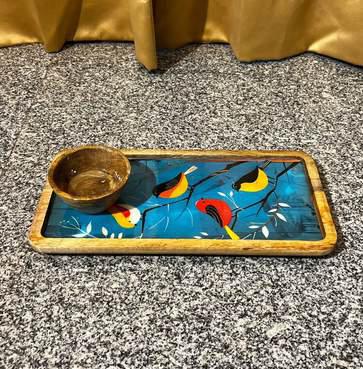 Epoxy Resin Hand-painted Chip 'n' Dip Wooden Platter Set