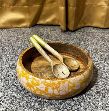 Epoxy Resin Handcrafted Wooden Bowl with Spoon and Fork Set of 3