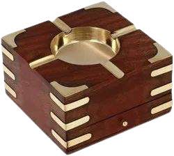 Wooden Brass Ashtray with drawer