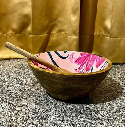 Epoxy Resin Handcrafted Wooden Deep Salad Bowl with Spoon