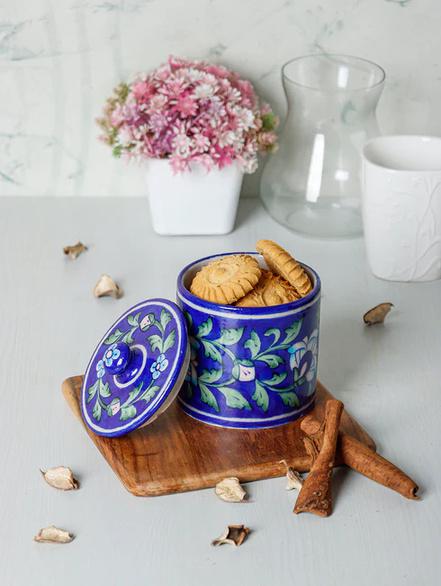 Hand-painted Blue Ceramic Cookie Jar
