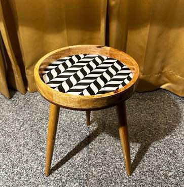 Epoxy Resin Wooden Hand-painted Wooden Side Table