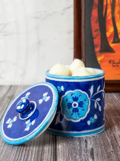 Hand-painted Blue Ceramic Cookie Jar