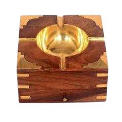 Wooden Brass Ashtray with drawer