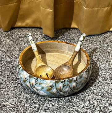 Epoxy Resin Handcrafted Wooden Bowl with Spoon and Fork Set of 3