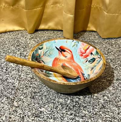 Epoxy Resin Handcrafted Wooden Deep Salad Bowl with Spoon