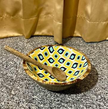 Epoxy Resin Handcrafted Wooden Deep Salad Bowl with Spoon