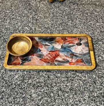 Epoxy Resin Hand-painted Chip 'n' Dip Wooden Platter Set