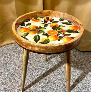 Epoxy Resin Wooden Hand-painted Wooden Side Table