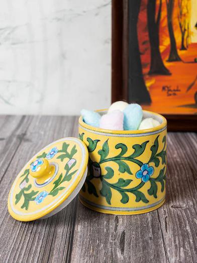 Hand-painted Blue Ceramic Cookie Jar