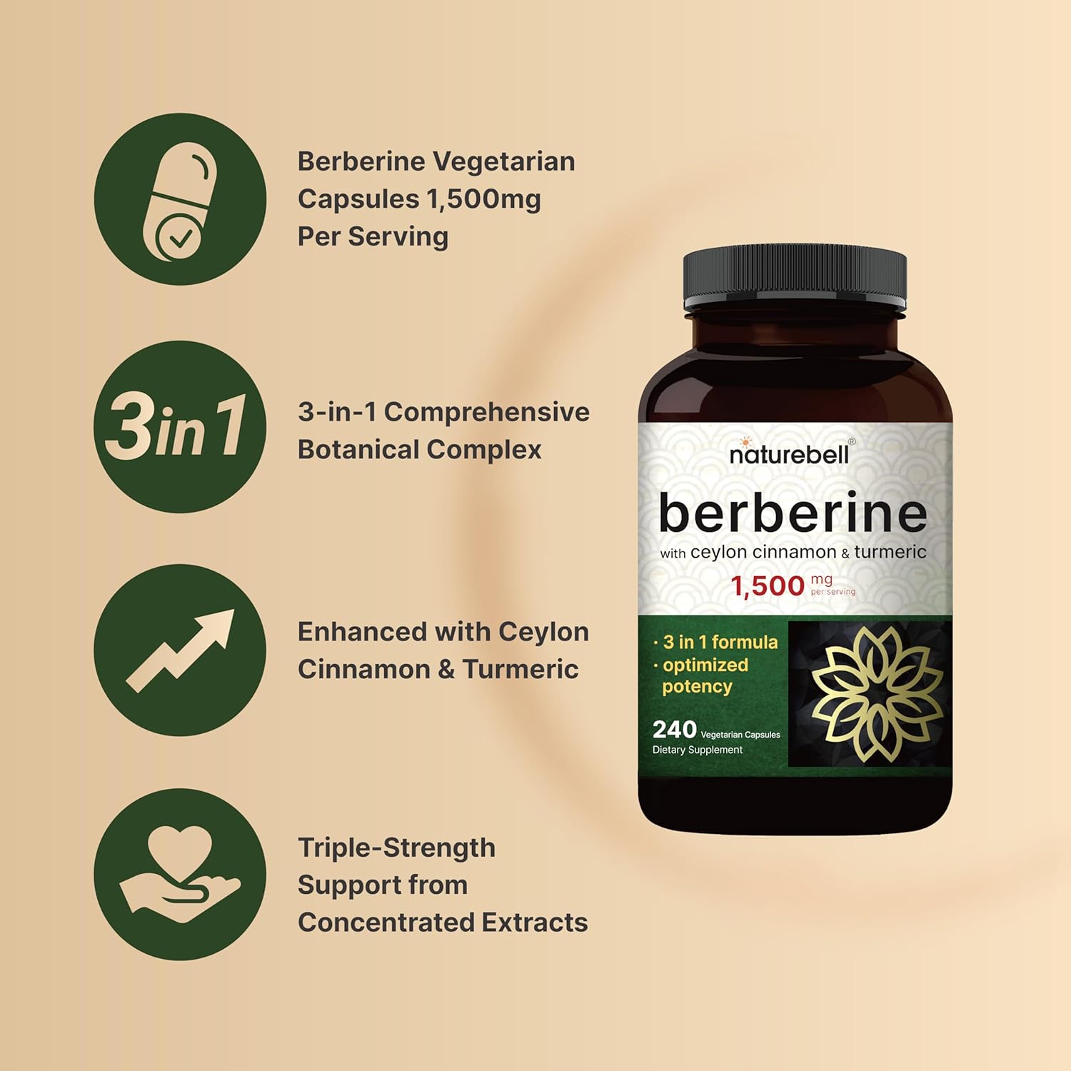 Berberina 1500mg, Canela, Cúrcuma