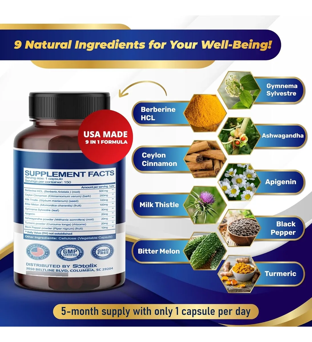 Berberina 1000mg 150 Cápsulas