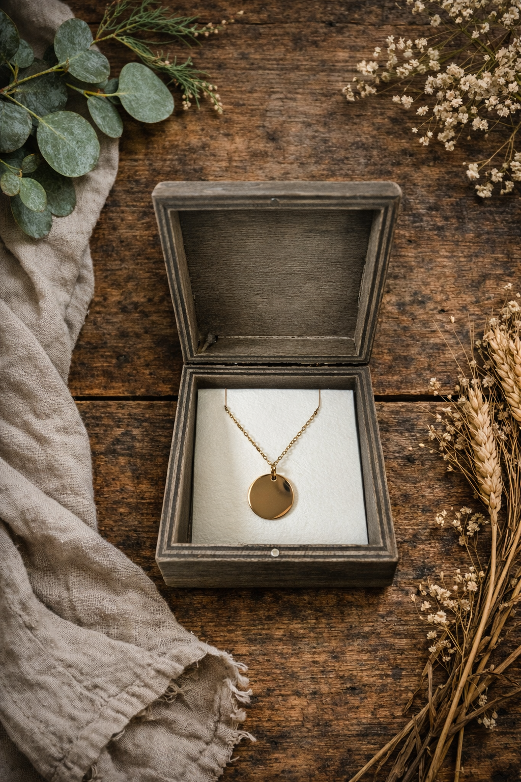 Gold Round Charm Monogram Necklace